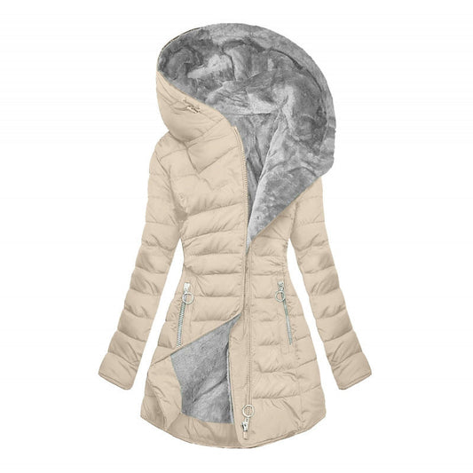 Dames winterjas met capuchon en pluche voering