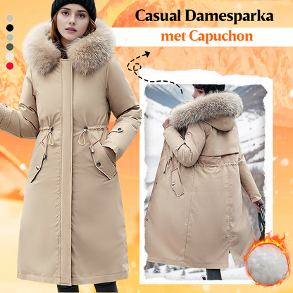 Vrouwen winter capuchon bontkraag casual parka jas