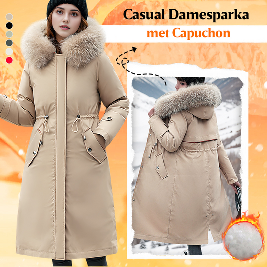 Vrouwen winter capuchon bontkraag casual parka jas