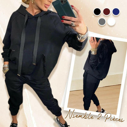 🔥2025 Hot Sale🔥 Dames 2-delige set met capuchon en trekkoord, top en broek