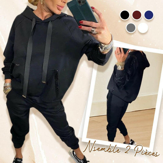 🔥2025 Hot Sale🔥 Dames 2-delige set met capuchon en trekkoord, top en broek