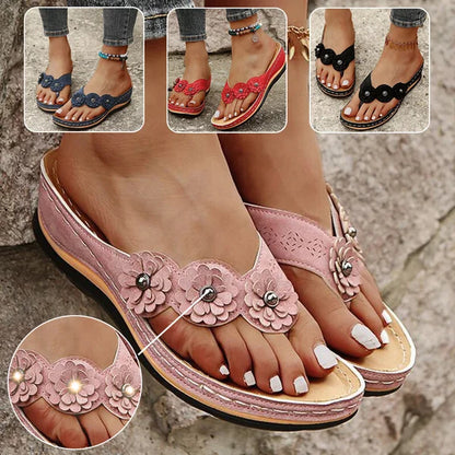 🎁Hot Sale 49% KORTING⏳Comfort Sandalen met sleehak en bloemen