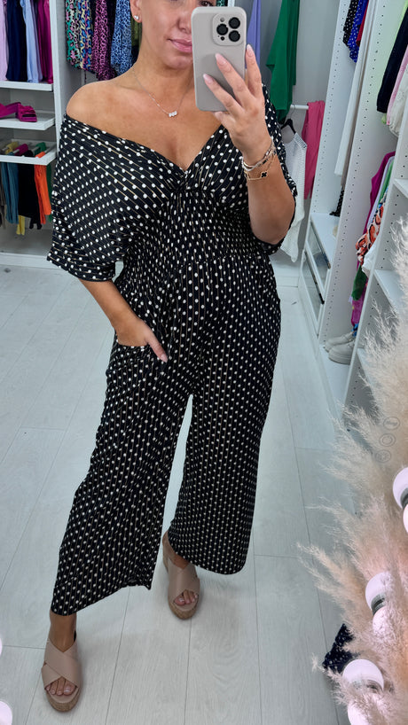 Zomeruitverkoop 49% korting🔥🍃💙Gestippelde Print Elastische Taille Jumpsuit