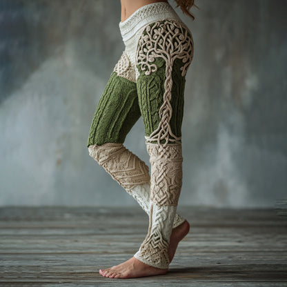 Vintage Viking-leggings met Keltisch knoopmotief en jacquardbreisel in de vorm van een levensboom
