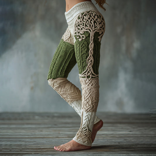 Vintage Viking-leggings met Keltisch knoopmotief en jacquardbreisel in de vorm van een levensboom