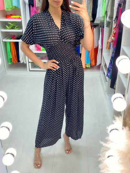 Zomeruitverkoop 49% korting🔥🍃💙Gestippelde Print Elastische Taille Jumpsuit