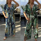 Zomeruitverkoop 50% korting🔥Dames zomerse modieuze bodysuit met bladerenprint in grote maten en elastische taille