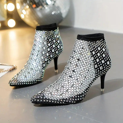 ✨2024 nieuwe producten👡Hoge hakken met puntige neus en mesh ontwerp met glitter strass