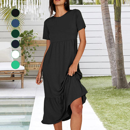 ✨Robe plissée à col rond de couleur unie pour femmes✨