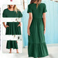 ✨Robe plissée à col rond de couleur unie pour femmes✨