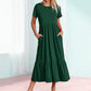 ✨Robe plissée à col rond de couleur unie pour femmes✨