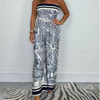 Strapless geplooide jumpsuit met print🥰2024 NIEUW-49% KORTING🥰