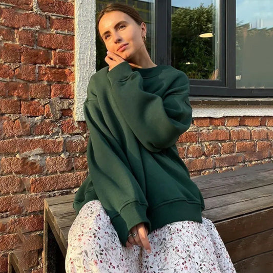 Nieuw product 49% korting 🔥Oversized sweatshirt met ronde hals en effen kleur