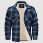 Heren Sherpa Overhemd Fleece Gevoerd Flanellen Overhemdjas met 3 Zakken Casual Geruite Winterjas met Knoop