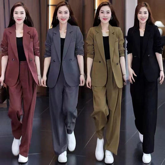 🎁Nieuw product 49% korting 💖Women's Trendy Solid Color Two-Piece Outfits Blazer & Pants