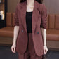 🎁Nieuw product 49% korting 💖Women's Trendy Solid Color Two-Piece Outfits Blazer & Pants