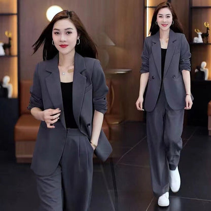 🎁Nieuw product 49% korting 💖Women's Trendy Solid Color Two-Piece Outfits Blazer & Pants