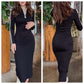 Dames Bodycon Splitjurk met lange mouwen en V-hals