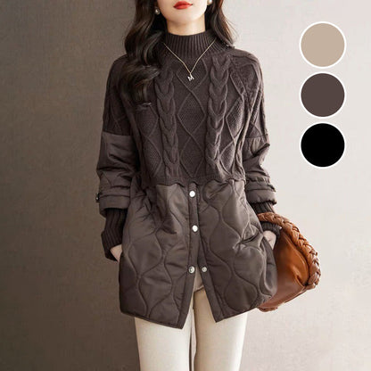 Vrouwen Elegante Gebreide Patchwork Warme Jas