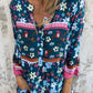 Casual Bloemen V-hals Jurk met Knopen