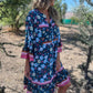 Casual Bloemen V-hals Jurk met Knopen