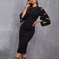 Elegante midi-jurk met transparante mouwen