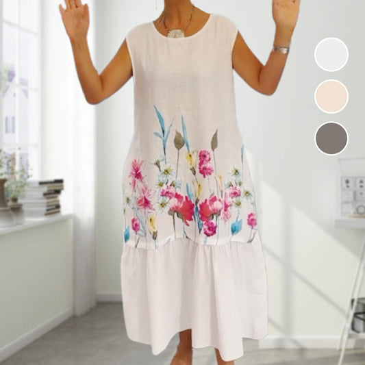 🌸 Vrouwen Loose Ronde Hals Mouwloze Bloemenjurk