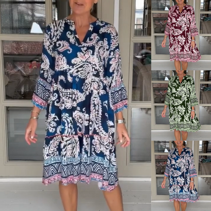 Casual vrouwenjurk met bloemenprint en V-hals