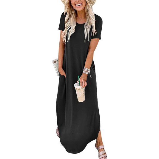 Casual Vrouwen Casual Korte Mouw Zak Split Maxi Dress