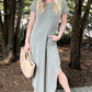 Casual Vrouwen Casual Korte Mouw Zak Split Maxi Dress
