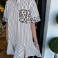 Damesmode gestreepte patchwork overhemdjurken met luipaardprint