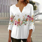 V-hals Plooien 3/4 Mouwen T-Shirt met Bloemenprint en Knoopsluiting voor Dames