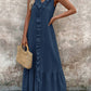 Casual Vrouwenjurk met V-Hals Mouwloos Gerimpelde Maxi Dress