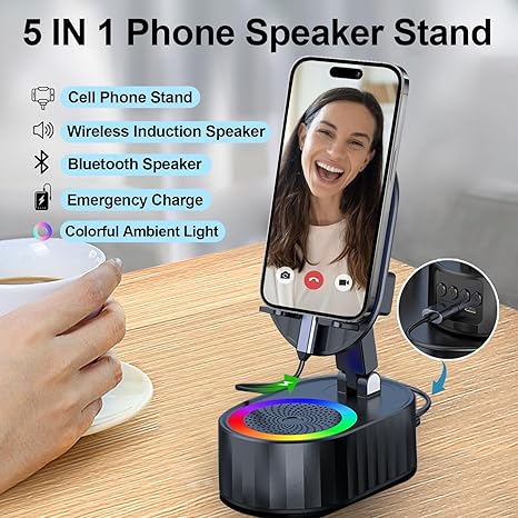 🎅Uitverkoop 50% korting🎶5-in-1 mobiele telefoonstandaard met slimme luidspreker en oplaadfunctie