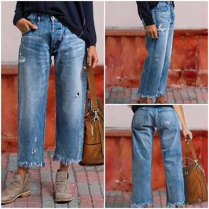 Denim cropped broek met rechte pijpen