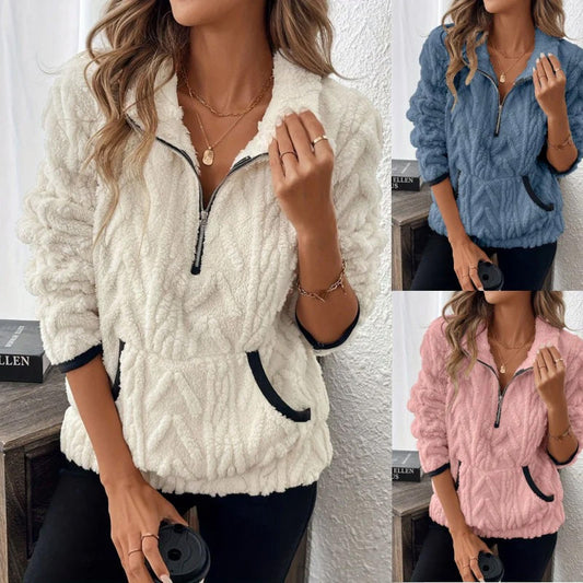 Sweatshirt met halve rits en pluizige zak