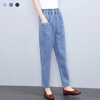 Dames Elastische Jeans met Hoge Taille en Rechte Pijpen