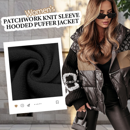 Dames Patchwork Gebreide Mouw Gewatteerde Hoodie Jas