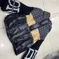 Dames Patchwork Gebreide Mouw Gewatteerde Hoodie Jas