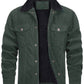 Heren corduroy jas, sherpa gevoerd, cargojas, katoen, omgeslagen kraag, winter, warm, casual, werkjas met 5 zakken