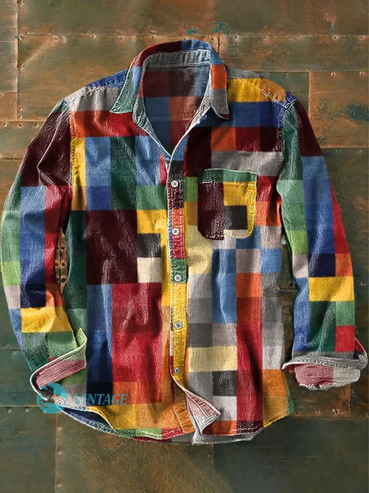 Unisex Eenvoudig Regenboog Kleur Kleur Kleur Vintage Gedrukt Kapel Lang Mouw Shirt